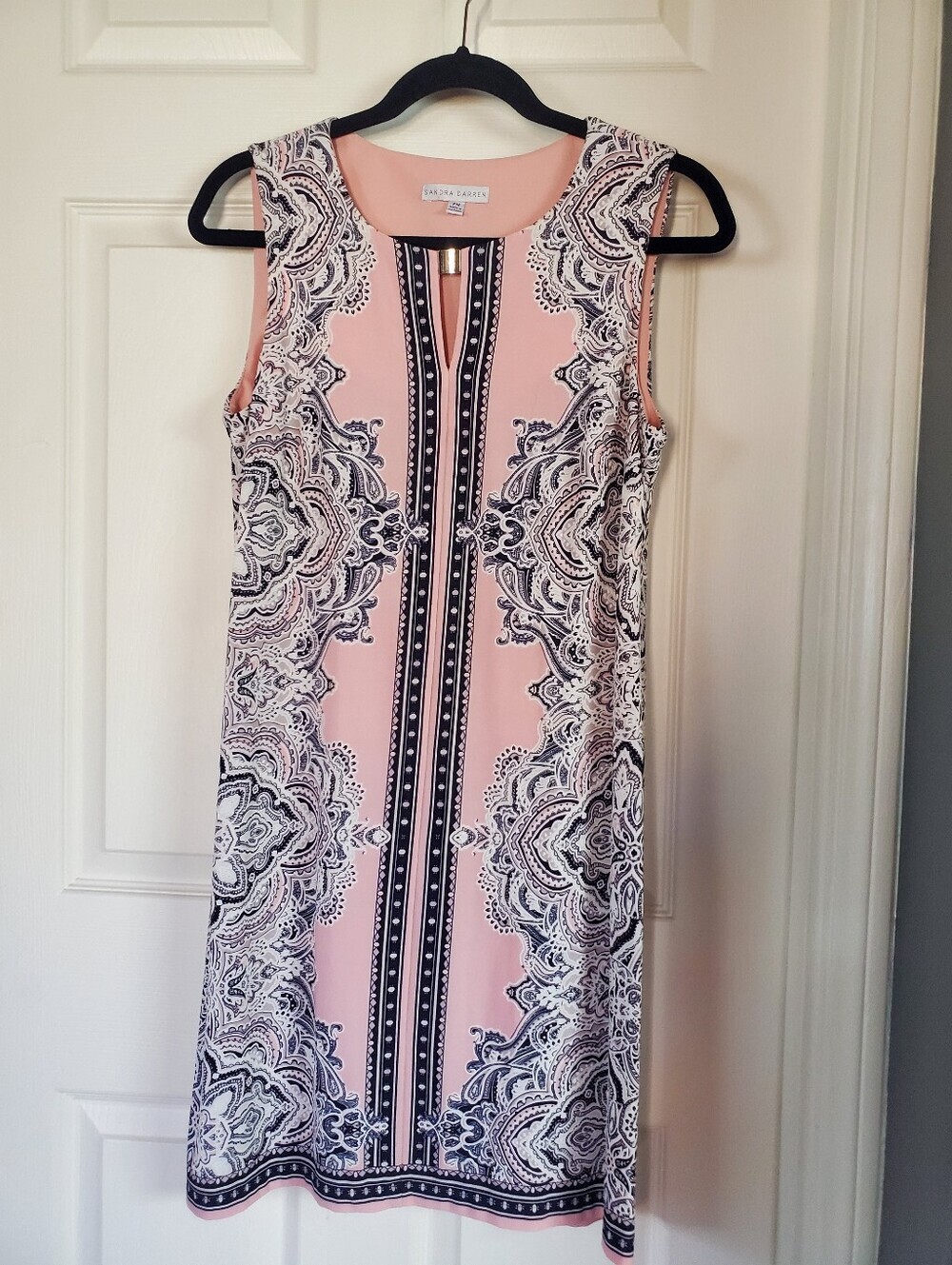 Sandra Darren Pink Paisley-Print Sleeveless Midi Dress Career Office Party Shift